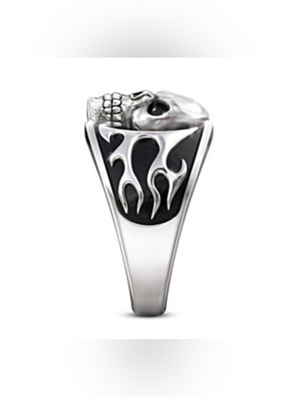 Men's Silver Skull Ring with Black Inlay — 'Fear Nothing' Engraving sz 12